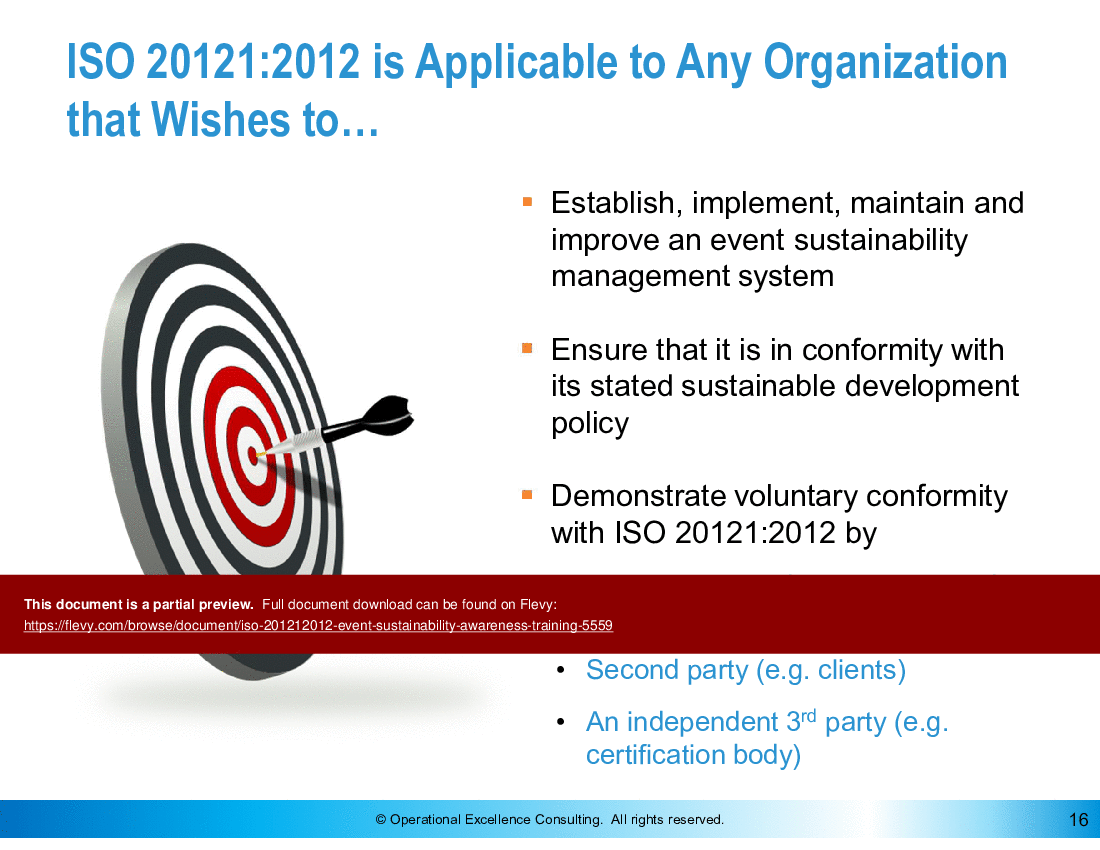 ISO 20121:2012 (Event Sustainability) Awareness Training (63-slide PPT PowerPoint presentation (PPTX)) Preview Image