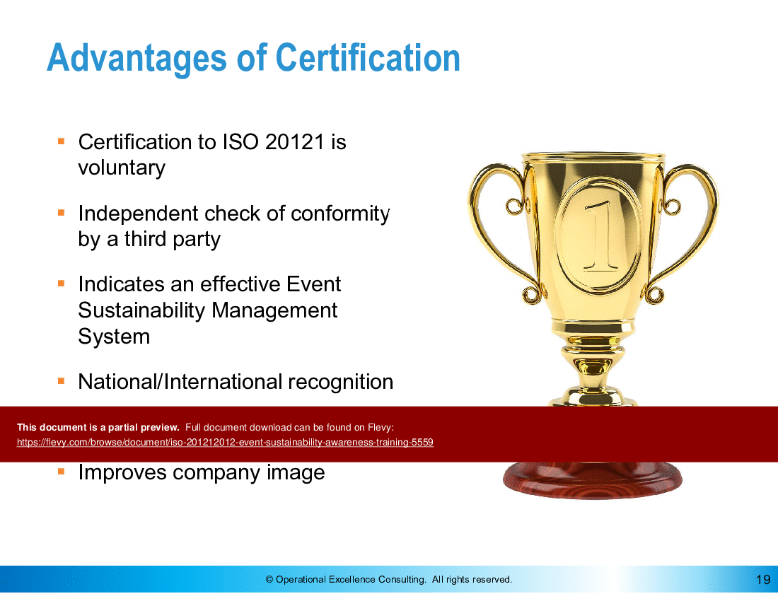 ISO 20121:2012 (Event Sustainability) Awareness Training (63-slide PPT PowerPoint presentation (PPTX)) Preview Image