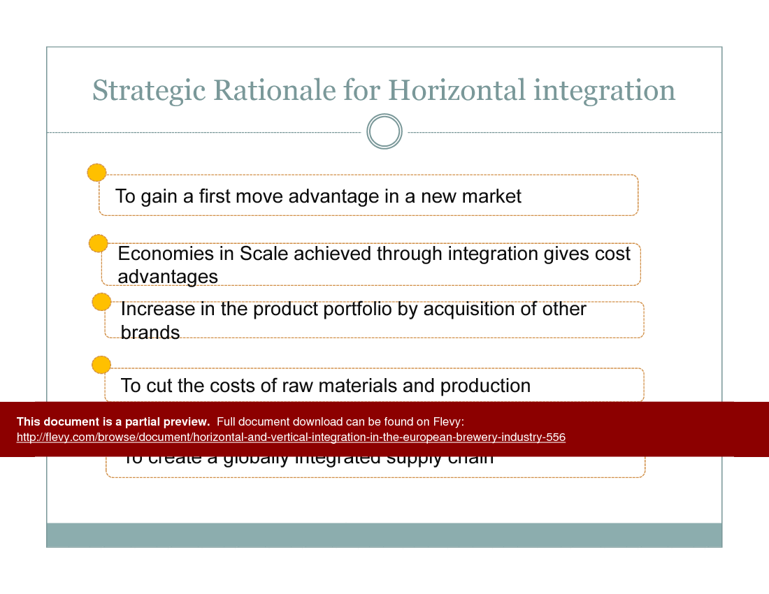 This is a partial preview of Horizontal and Vertical Integration in the European Brewery Industry (16-slide PowerPoint presentation (PPTX)). Full document is 16 slides. 