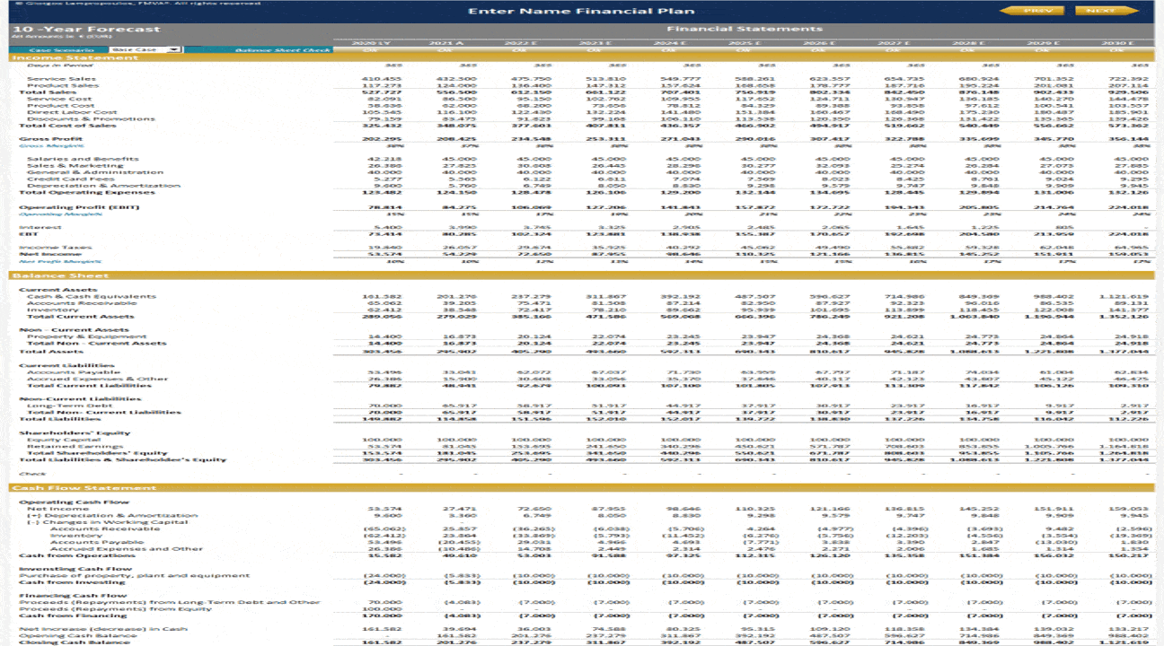 Advanced Financial Model - 1- to 10-Year Business Plan (Excel template (XLSX)) Preview Image