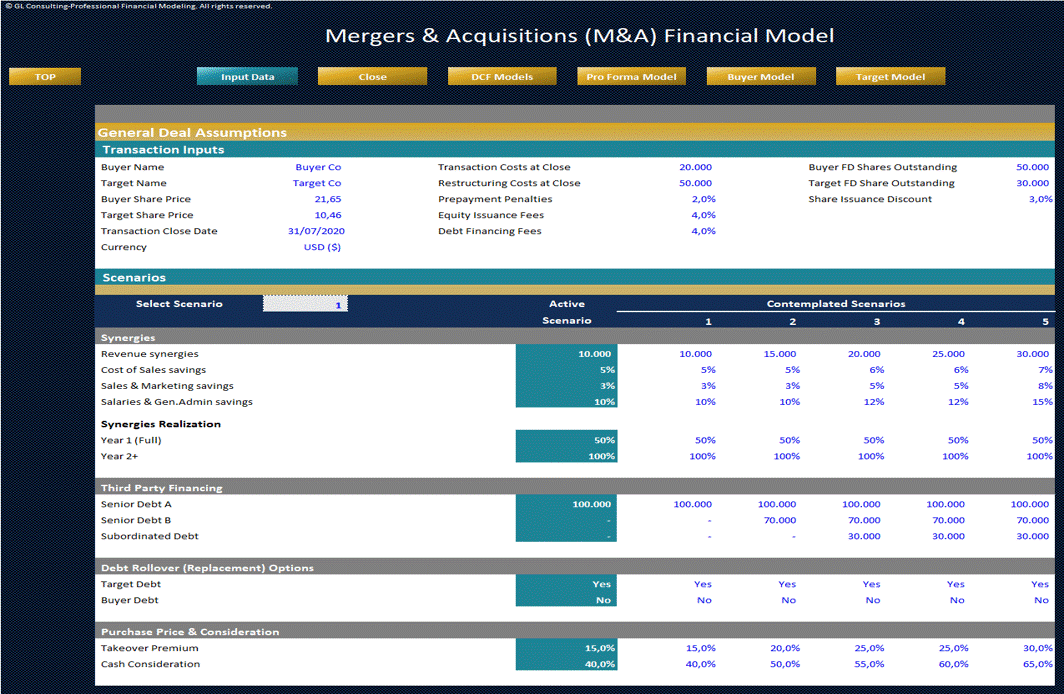 This is a partial preview of Mergers & Acquisitions (M&A) Financial Model (Excel workbook (XLSX)). 