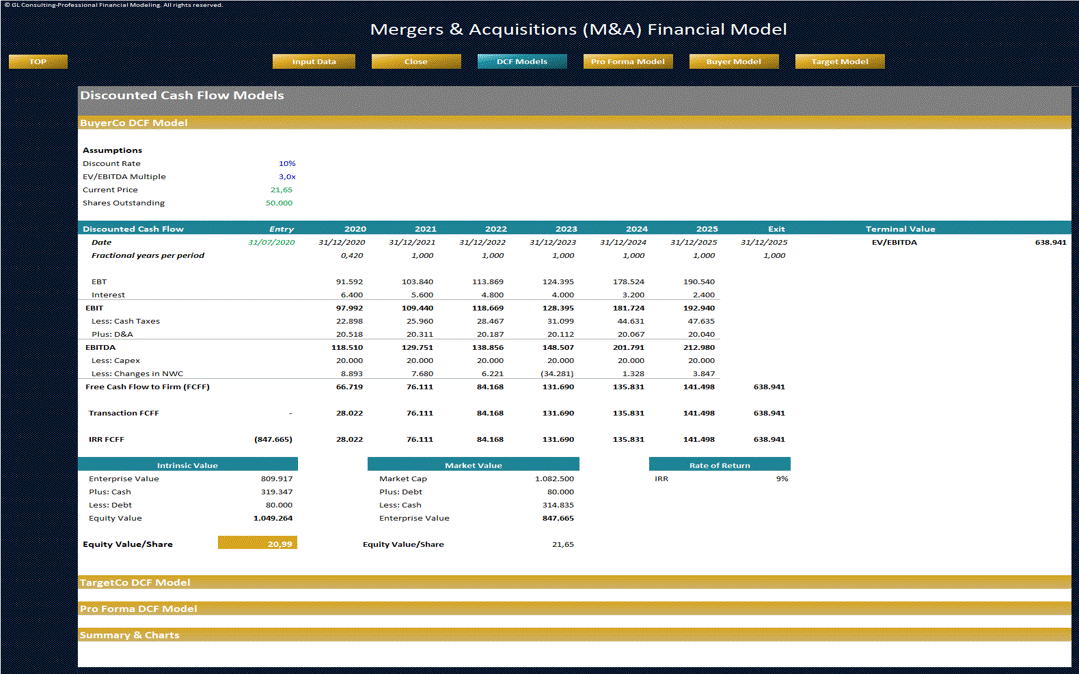 This is a partial preview of Mergers & Acquisitions (M&A) Financial Model (Excel workbook (XLSX)). 