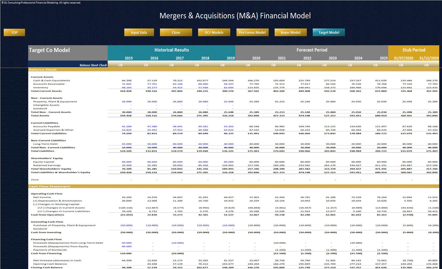 Mergers & Acquisitions (M&A) Financial Model (Excel template (XLSX)) Preview Image