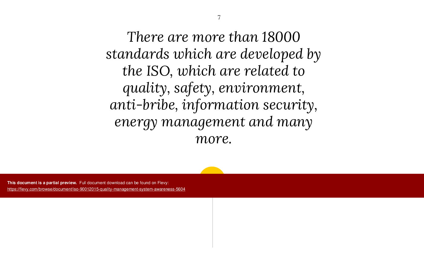 This is a partial preview of ISO 9001:2015 Quality Management System Awareness (100-slide PowerPoint presentation (PPTX)). Full document is 100 slides. 
