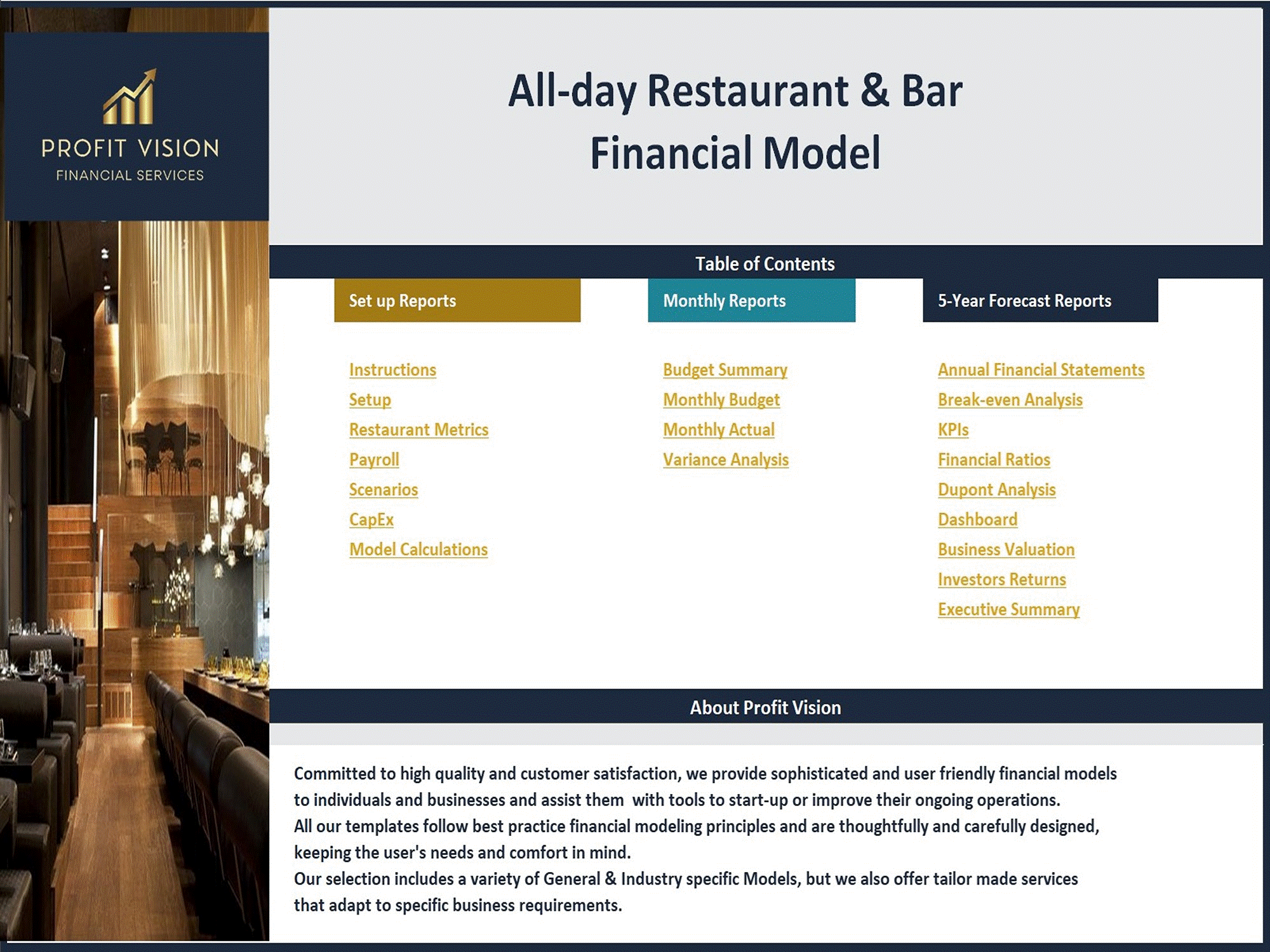 All-day Restaurant & Bar – 5 Year Financial Model (Excel template (XLSX)) Preview Image