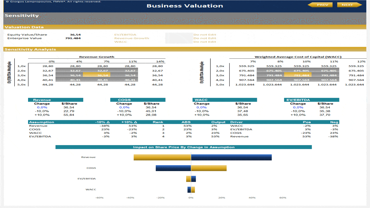 DCF & Sensitivity - Business Valuation Model (Excel template (XLSX)) Preview Image