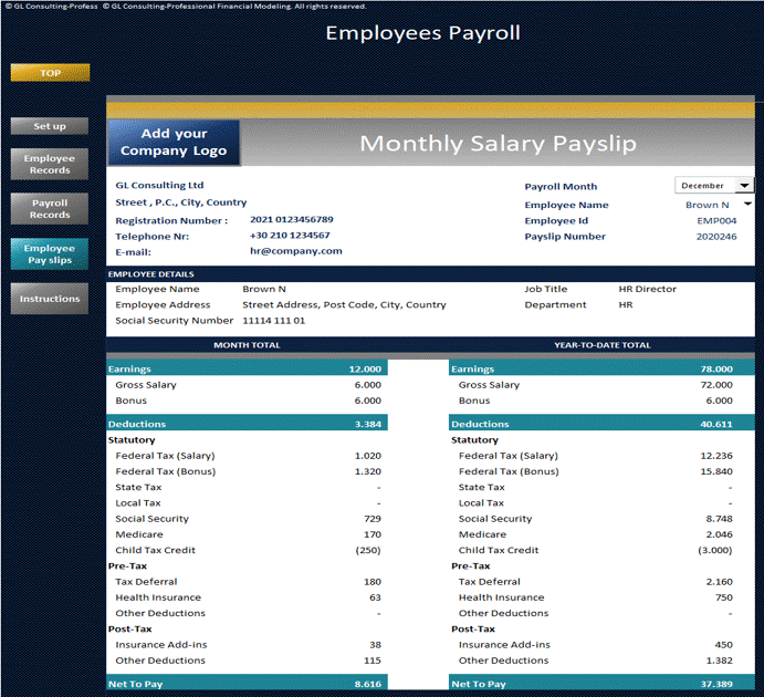 Payroll Calculator for Small Business (Excel workbook (XLSX)) Preview Image