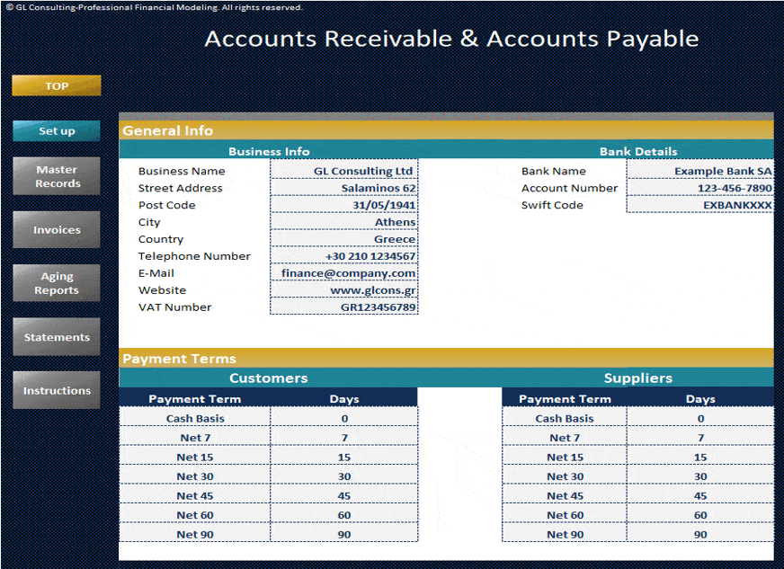 Accounts Receivable & Accounts Payable Template (Excel workbook (XLSX)) Preview Image