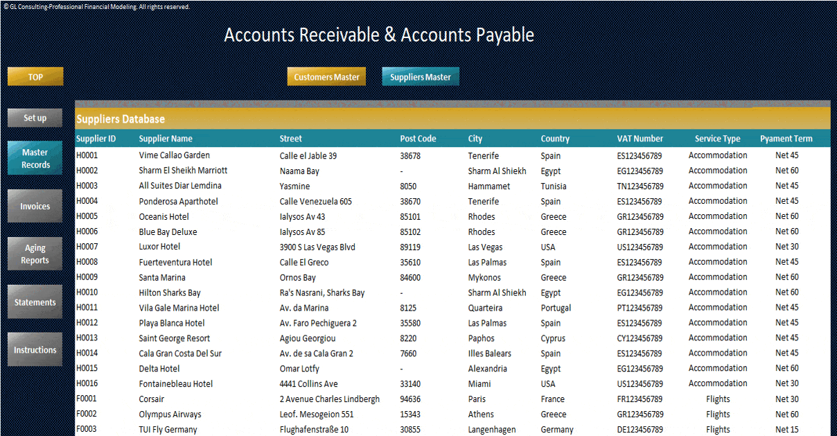 This is a partial preview of Accounts Receivable & Accounts Payable Template (Excel workbook (XLSX)). 