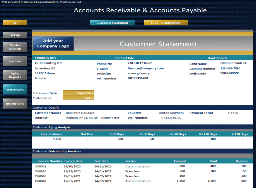 Accounts Receivable & Accounts Payable Template (Excel template (XLSX)) Preview Image