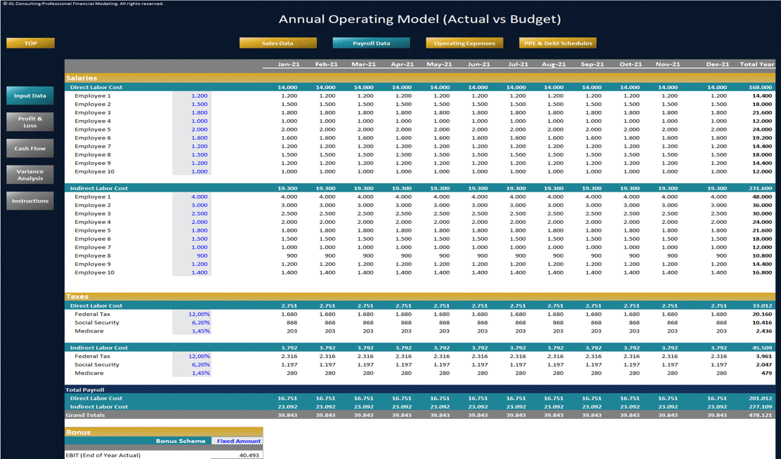 Annual Operating Plan - Actual vs Budget Template (Excel template (XLSX)) Preview Image