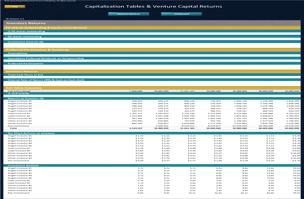 Cap Tables & Investor Returns Model (Excel template (XLSX)) Preview Image