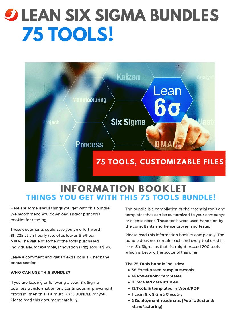 Lean Six Sigma GB/BB, 1600+ Slides, 75 Tools & Templates (31-page PDF document) Preview Image
