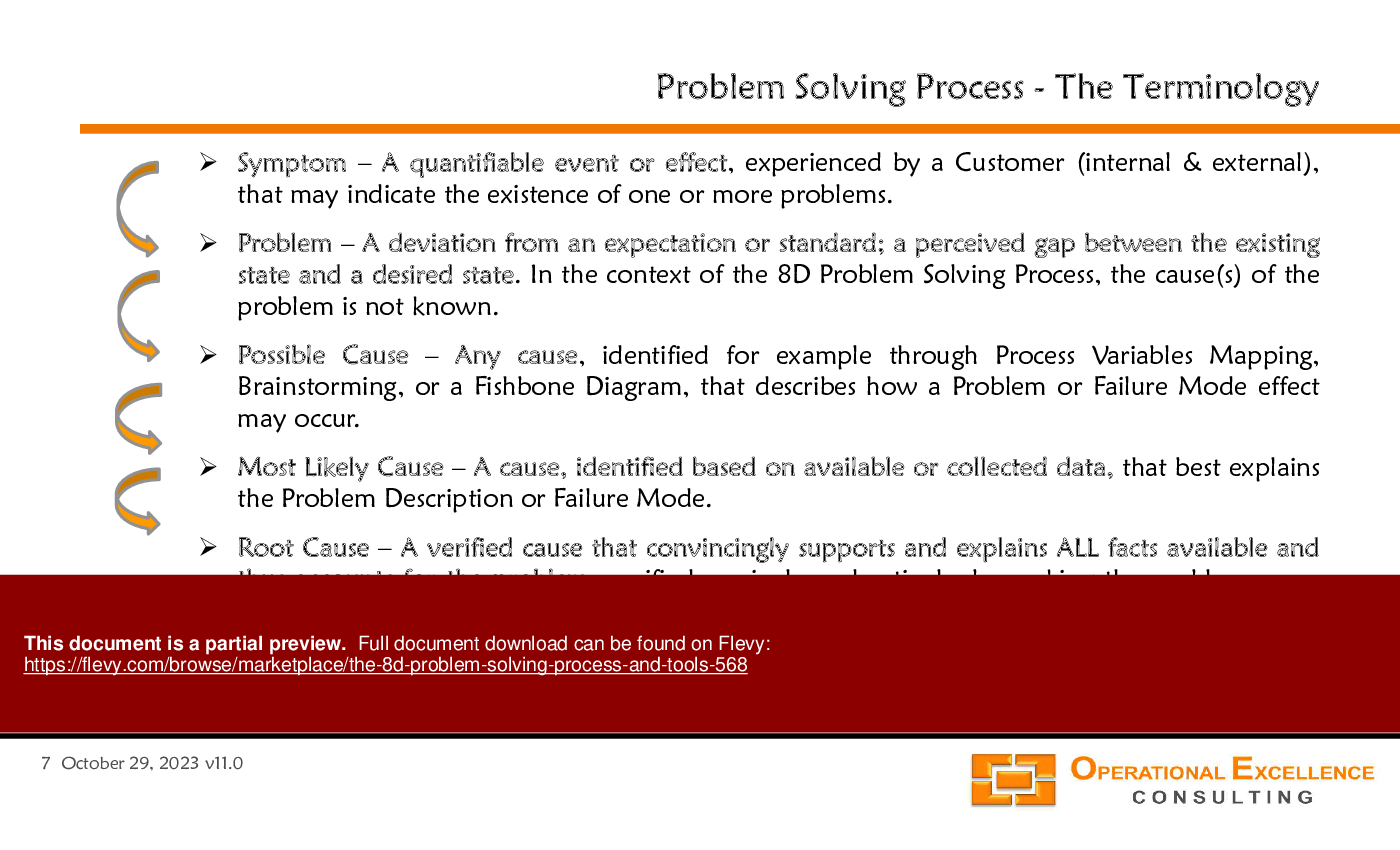 The 8D Problem Solving Process & Tools (206-slide PowerPoint presentation (PPTX)) Preview Image