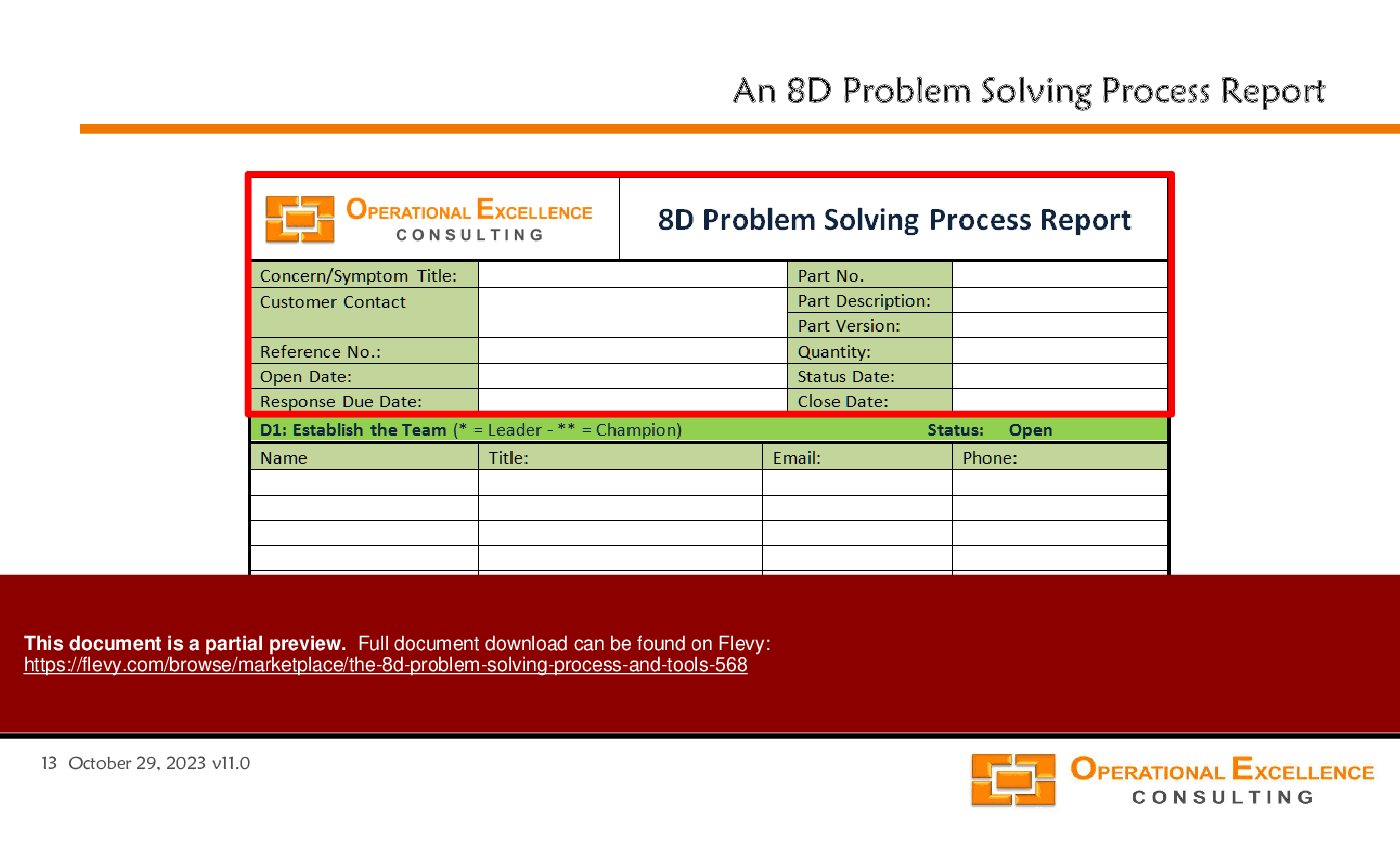 This is a partial preview of The 8D Problem Solving Process & Tools (206-slide PowerPoint presentation (PPTX)). Full document is 206 slides. 