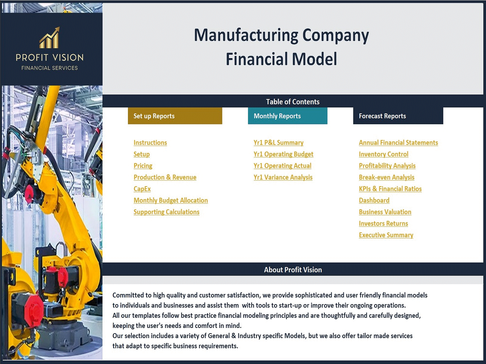 Manufacturing Company Financial Model - Dynamic 10 Year Forecast (Excel template (XLSX)) Preview Image