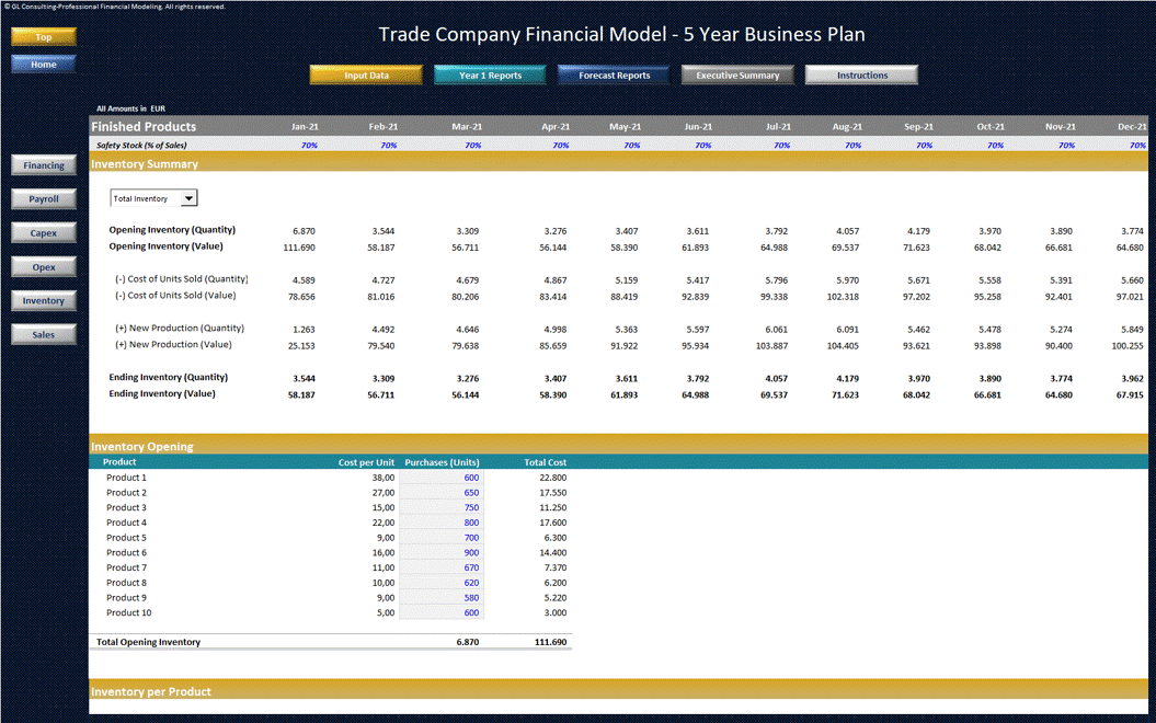 Trade (Merchandise) Company Financial Model - 5 Year Plan (Excel template (XLSX)) Preview Image