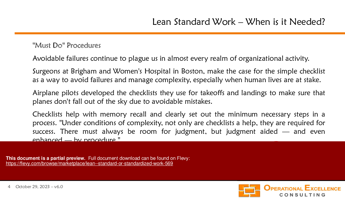 This is a partial preview of Lean - Standard or Standardized Work (113-slide PowerPoint presentation (PPTX)). Full document is 113 slides. 