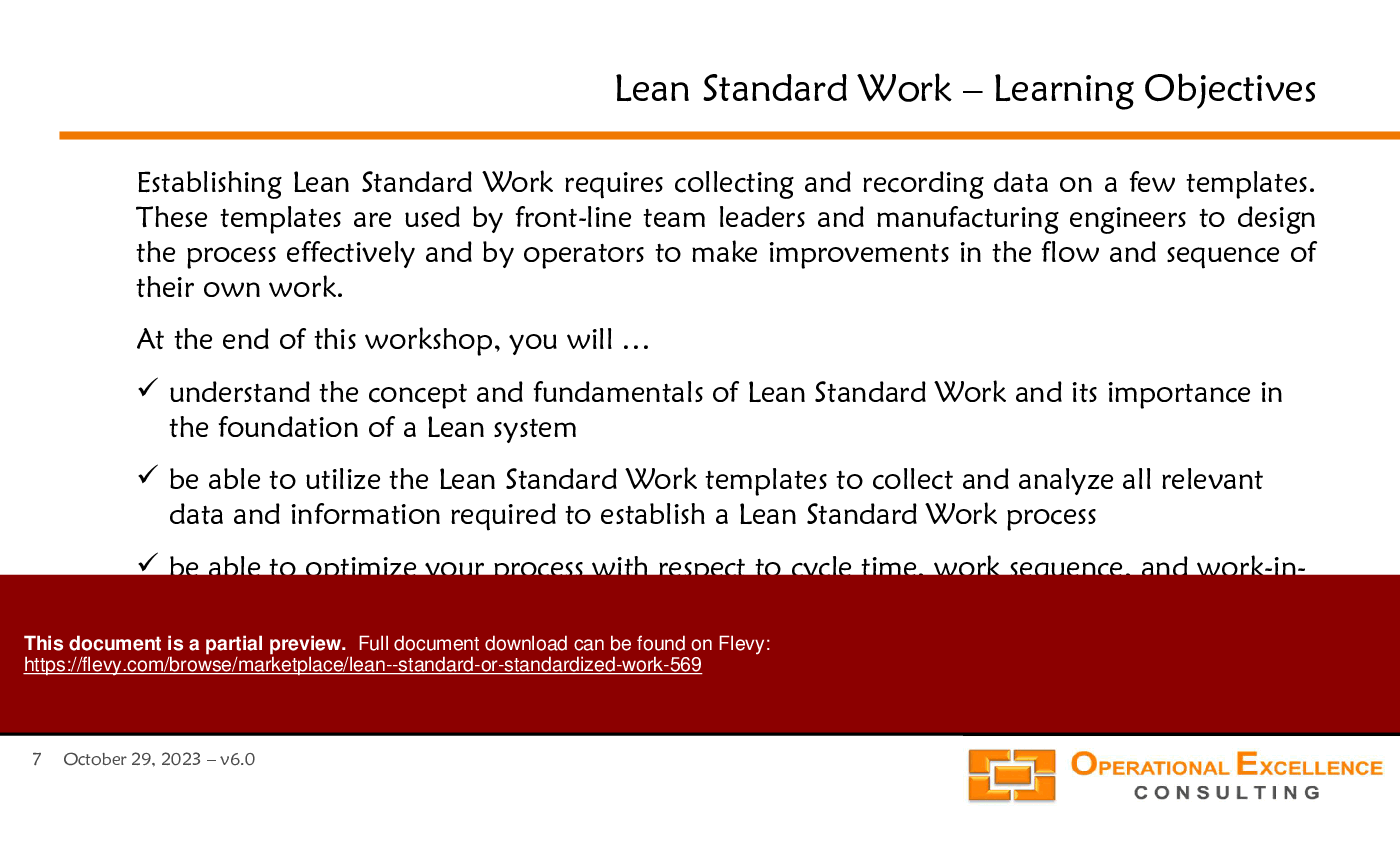This is a partial preview of Lean - Standard or Standardized Work (113-slide PowerPoint presentation (PPTX)). Full document is 113 slides. 