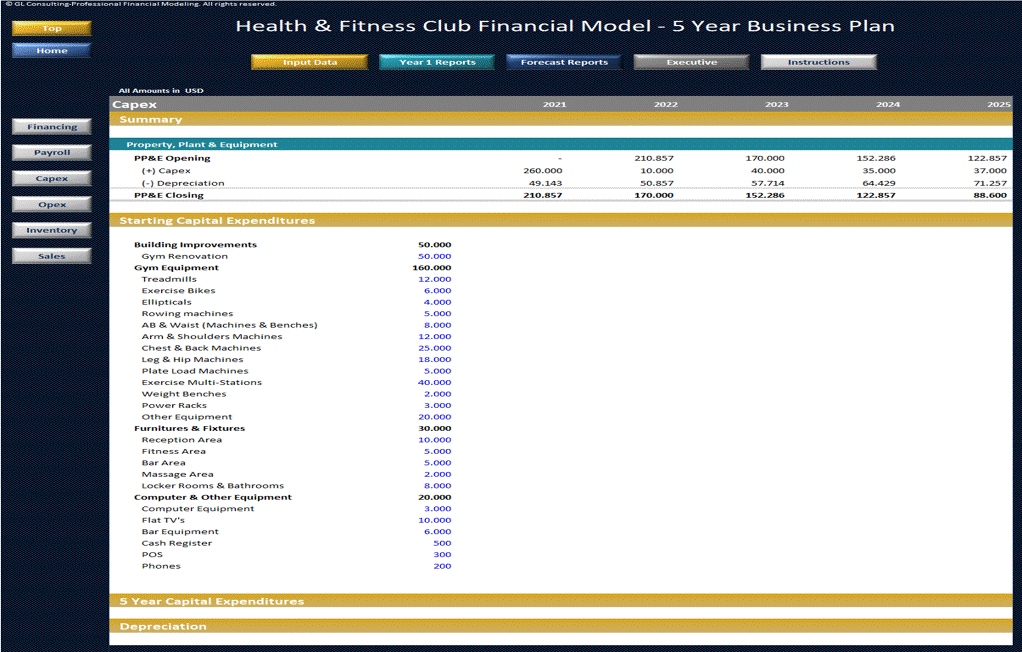 Health & Fitness Club Financial Model - 5 Year Business Plan (Excel workbook (XLSX)) Preview Image