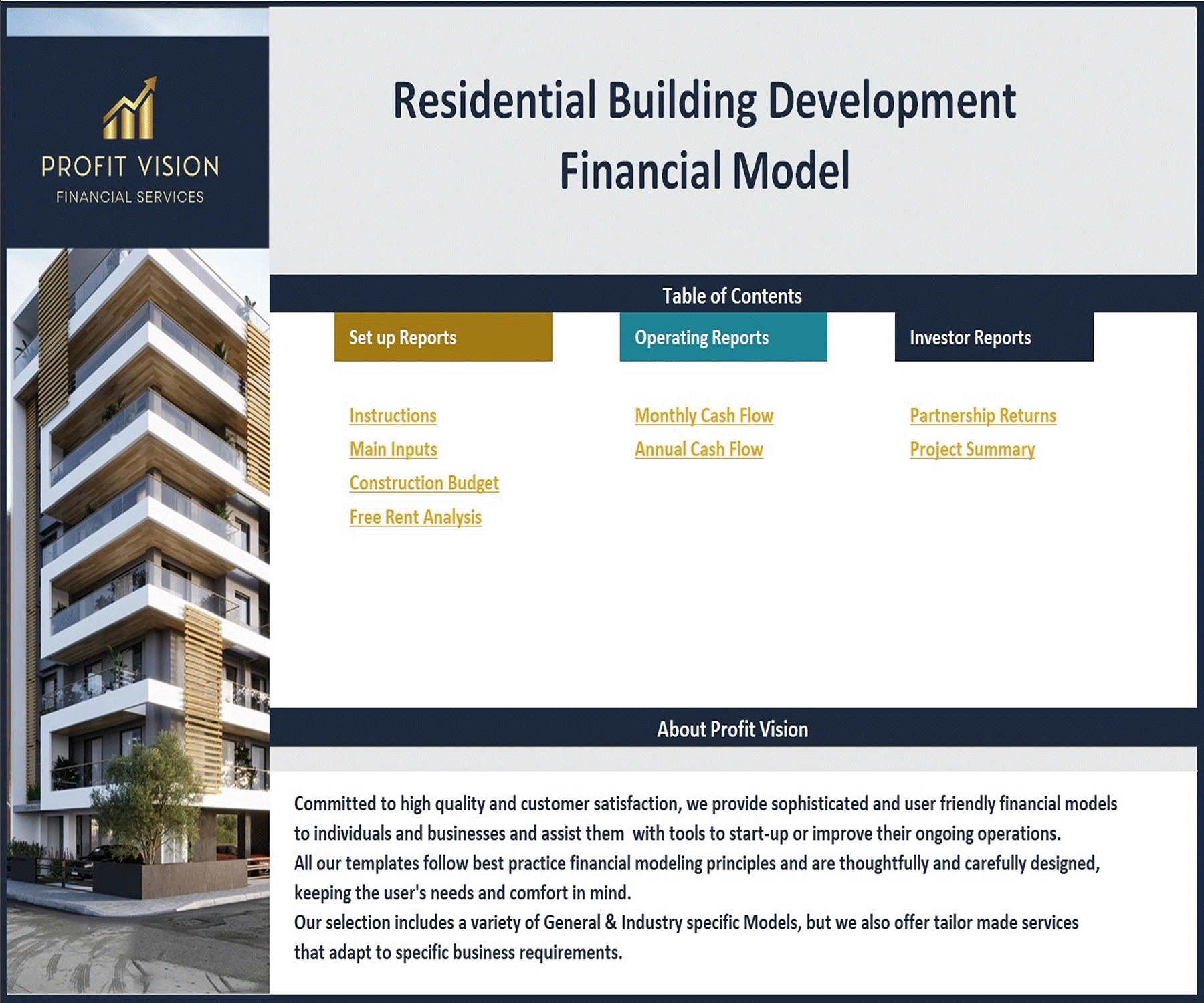 Residential Building Development Model (Sale, Rent & Retail) (Excel template (XLSX)) Preview Image