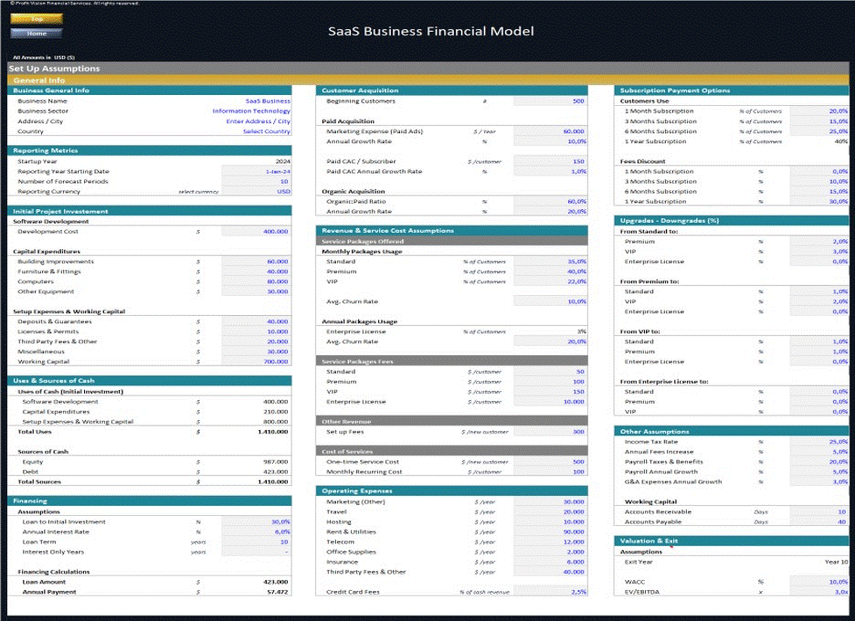 This is a partial preview of SaaS Startup Financial Model - Enterprise and User (Excel workbook (XLSX)). 