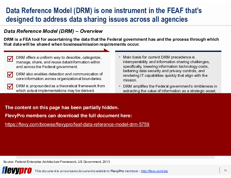 This is a partial preview of FEAF: Data Reference Model (DRM) (35-slide PowerPoint presentation (PPTX)). Full document is 35 slides. 