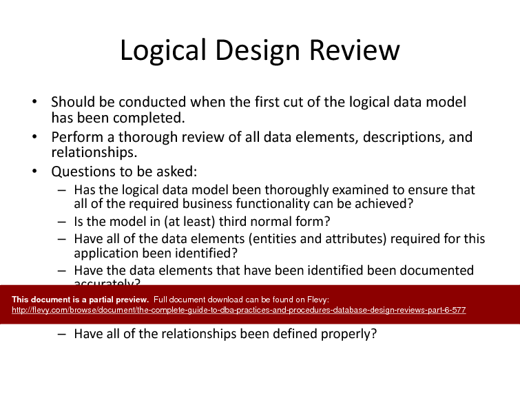 The Complete Guide to DBA Practices & Procedures - Database Design Reviews - Part 6 (32-slide PPT PowerPoint presentation (PPTX)) Preview Image