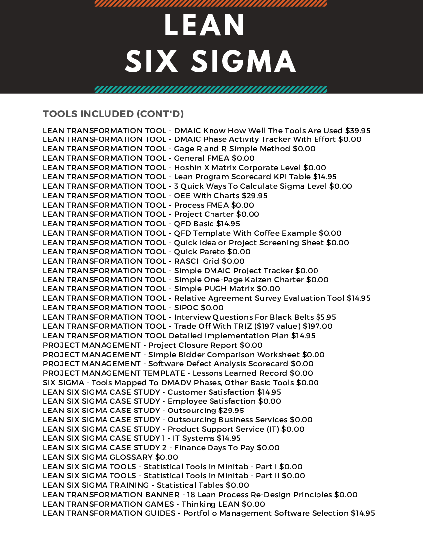Lean Six Sigma Bundle of 75 Tools & Templates (34-page PDF document) Preview Image