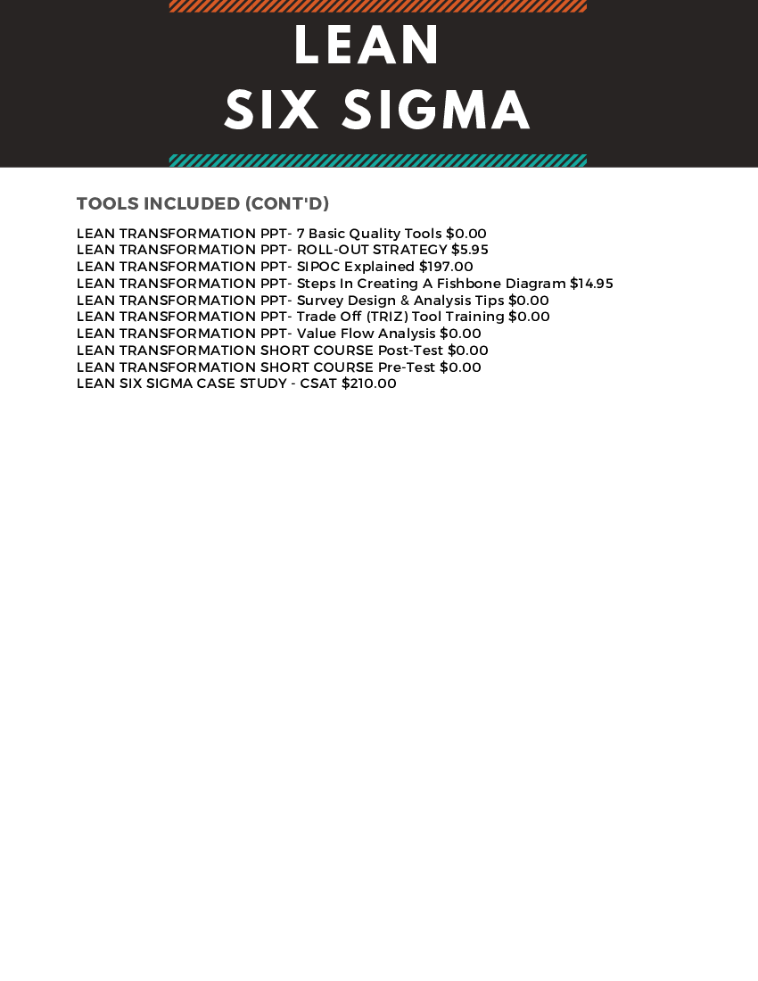 Lean Six Sigma Bundle of 75 Tools & Templates (34-page PDF document) Preview Image