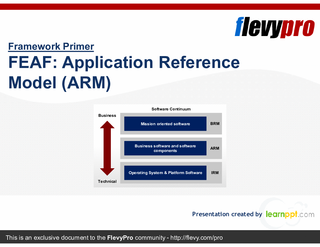 This is a partial preview of FEAF: Application Reference Model (ARM) (29-slide PowerPoint presentation (PPTX)). Full document is 29 slides. 