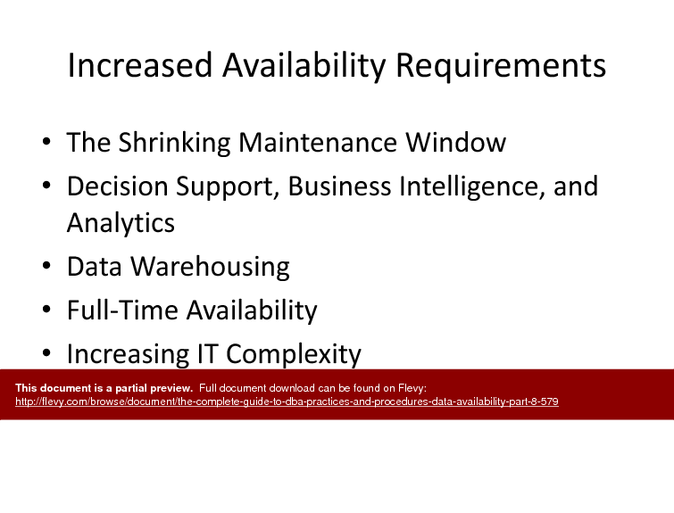 The Complete Guide to DBA Practices & Procedures - Data Availability - Part 8 (20-slide PPT PowerPoint presentation (PPTX)) Preview Image