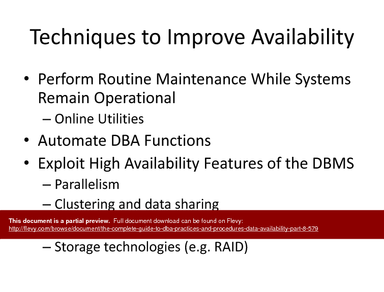 The Complete Guide to DBA Practices & Procedures - Data Availability - Part 8 (20-slide PPT PowerPoint presentation (PPTX)) Preview Image