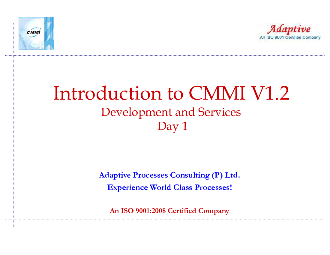 This is a partial preview of CMMI V1.2 Development and Services (86-slide PowerPoint presentation (PPT)). Full document is 86 slides. 