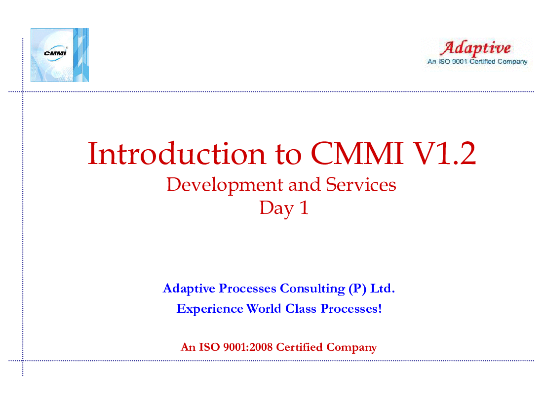 CMMI V1.2 Development and Services