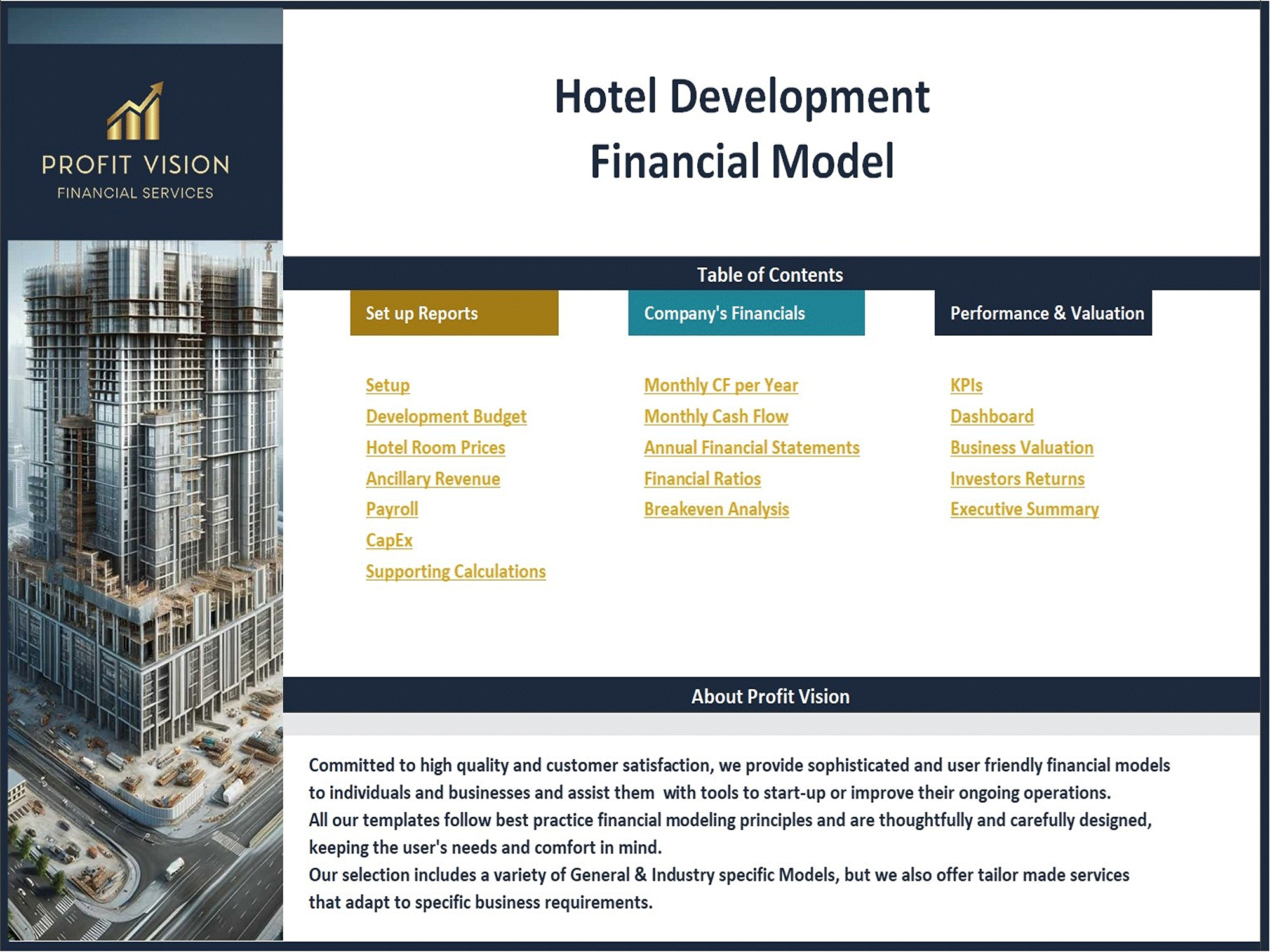 Hotel Development Financial Model (Excel workbook (XLSX)) Preview Image