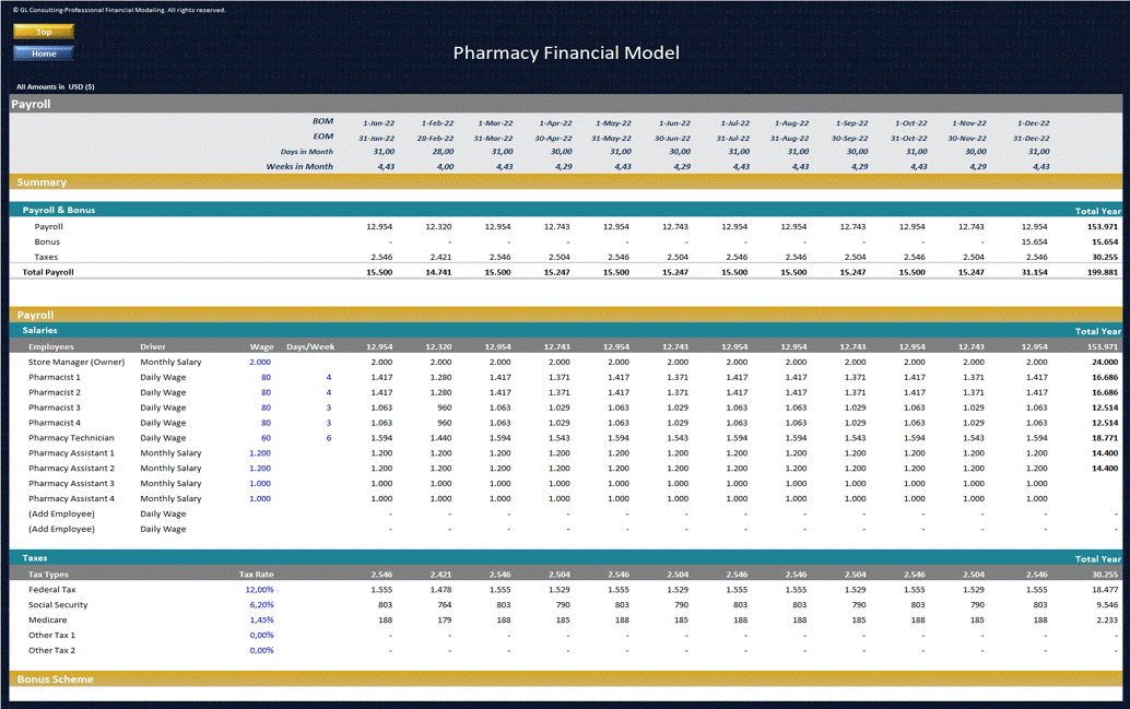 This is a partial preview of Pharmacy Financial Model - Dynamic 10 Year Business Plan (Excel workbook (XLSX)). 