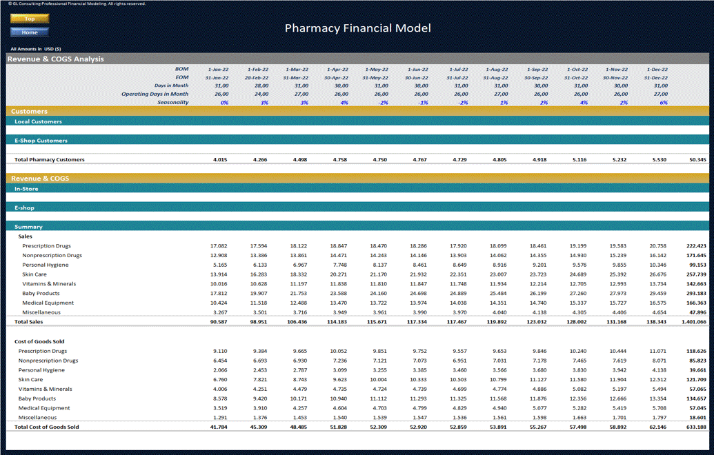 Pharmacy Financial Model - Dynamic 10 Year Business Plan (Excel template (XLSX)) Preview Image