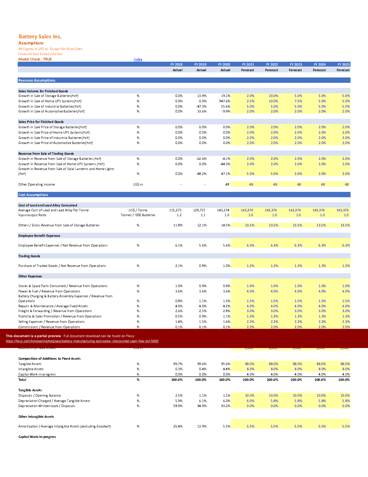 Battery Manufacturing & Sales - Discounted Cash Flow (DCF) (Excel template (XLSB)) Preview Image