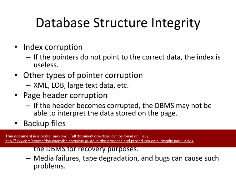 The Complete Guide to DBA Practices & Procedures - Data Integrity - Part 13 (46-slide PPT PowerPoint presentation (PPTX)) Preview Image
