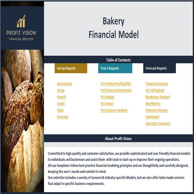 This is a partial preview of Bakery Financial Model - Dynamic 10 Year Forecast (Excel workbook (XLSX)). 