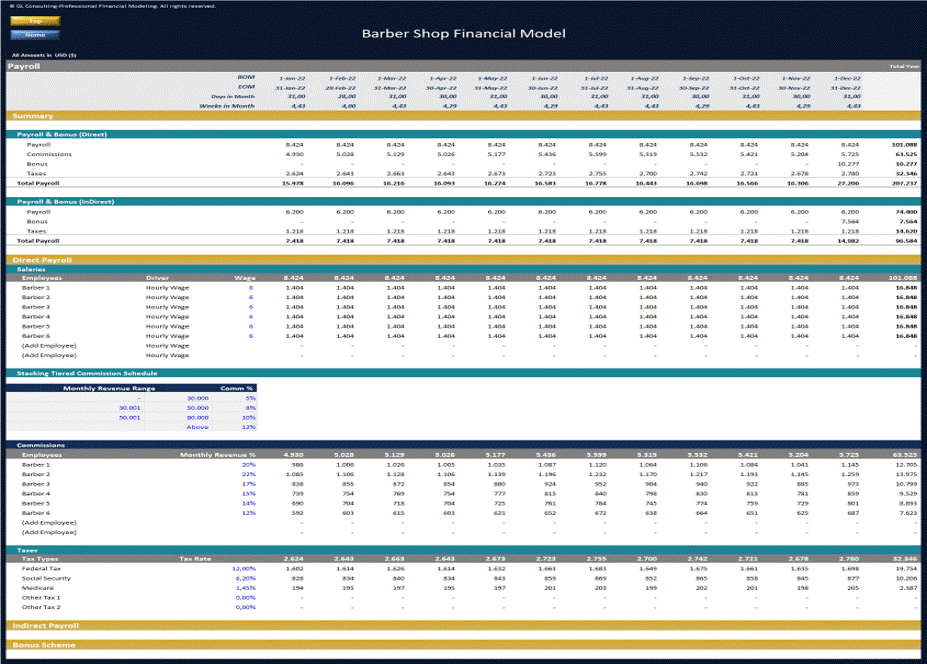 This is a partial preview of Barber Shop Financial Model - Dynamic 10 Year Forecast (Excel workbook (XLSX)). 
