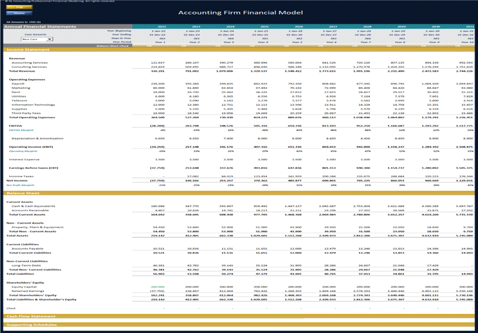 Accounting Firm Financial Model - Dynamic 10 Year Forecast (Excel template (XLSX)) Preview Image