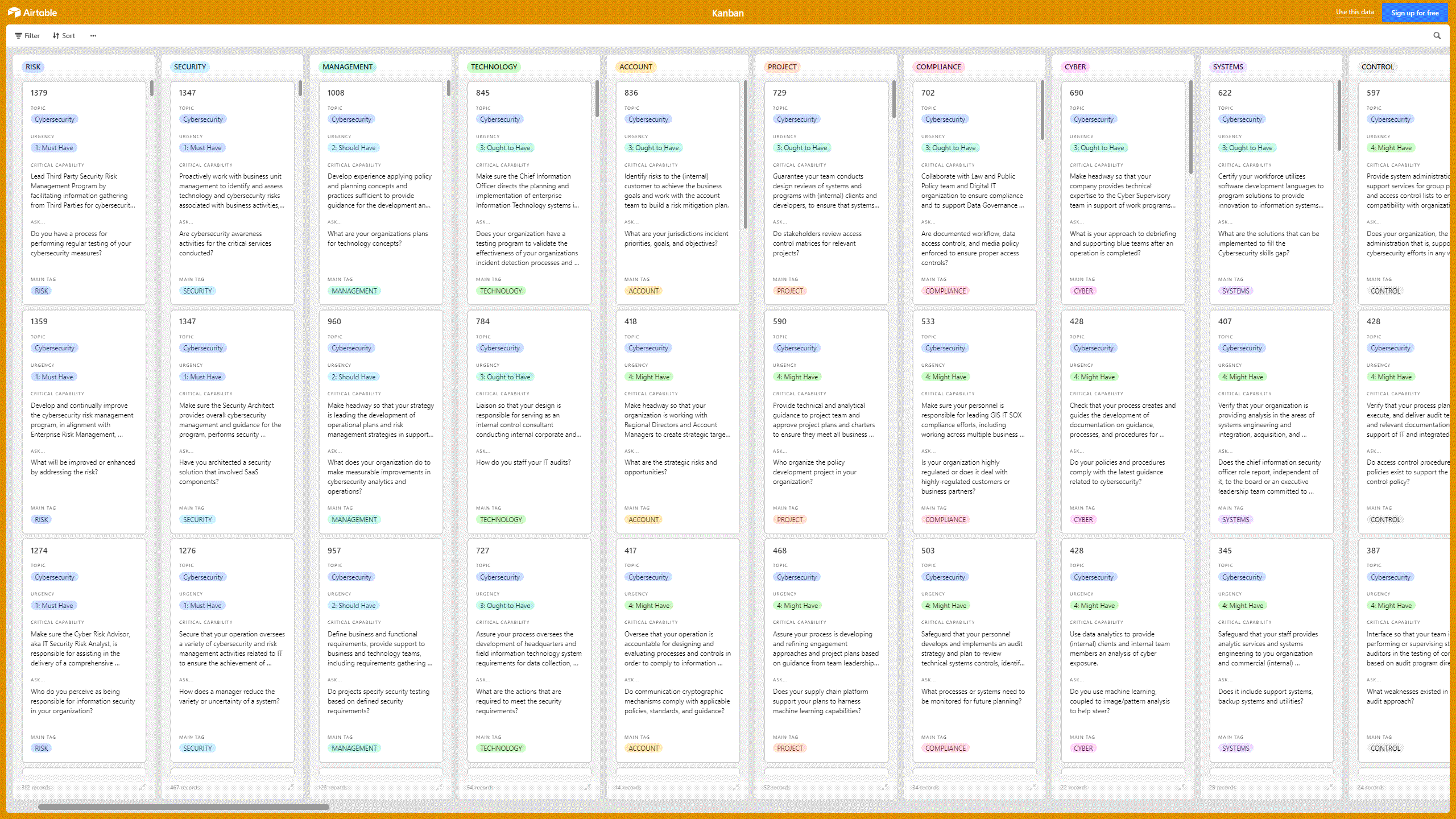 Kanban Board: Cybersecurity (Excel template (XLSX)) Preview Image