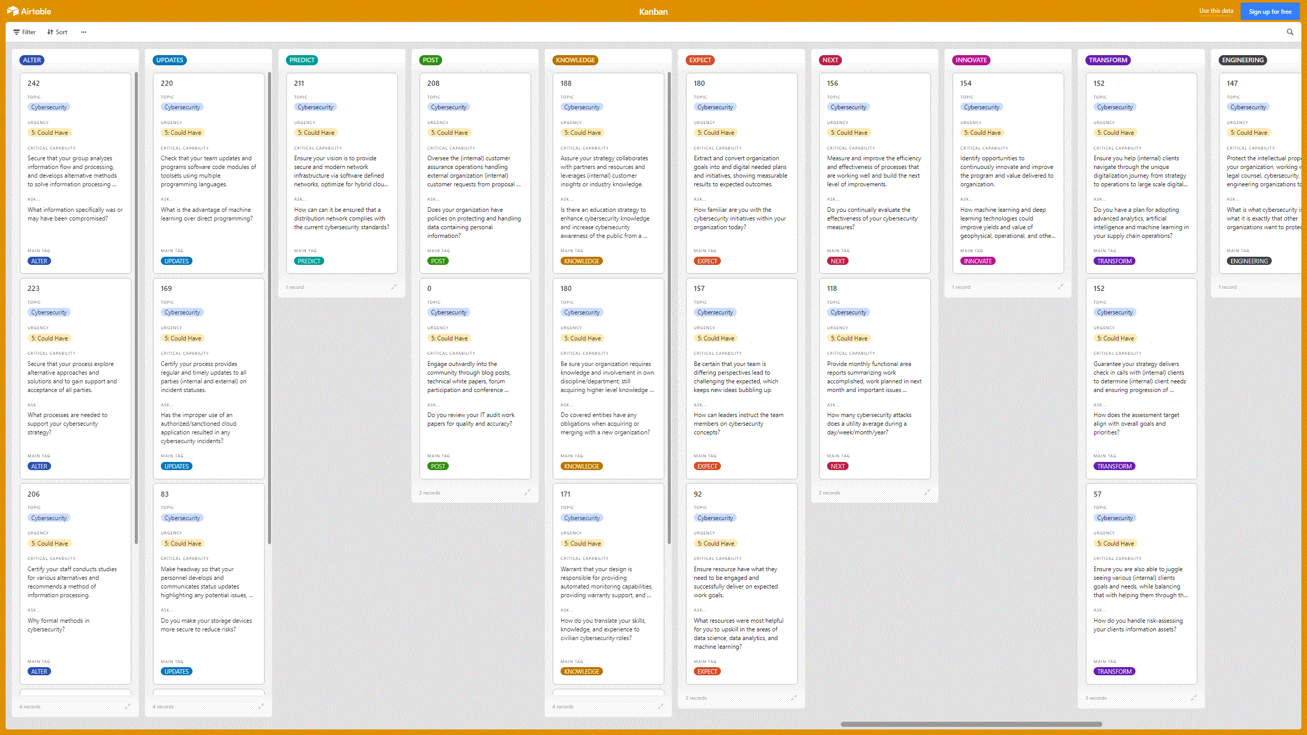 Kanban Board: Cybersecurity (Excel template (XLSX)) Preview Image