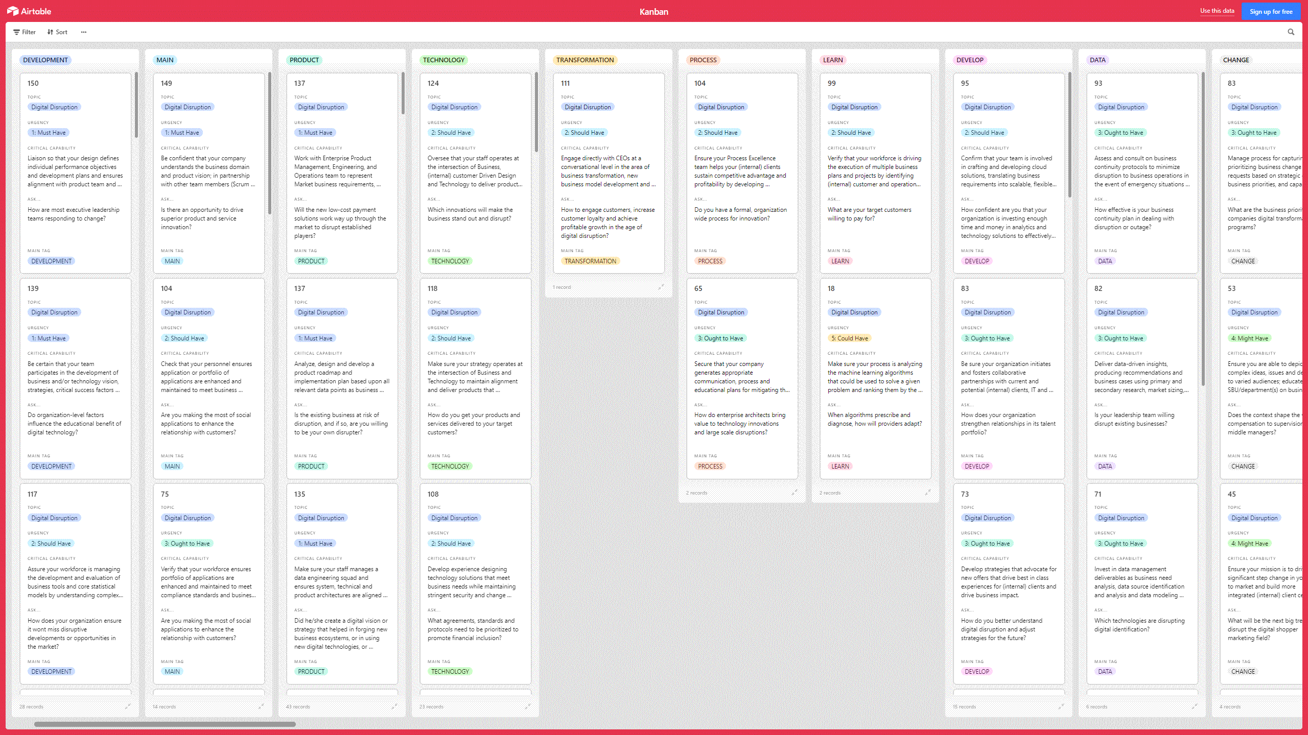 Kanban Board: Digital Disruption (Excel template (XLSX)) Preview Image