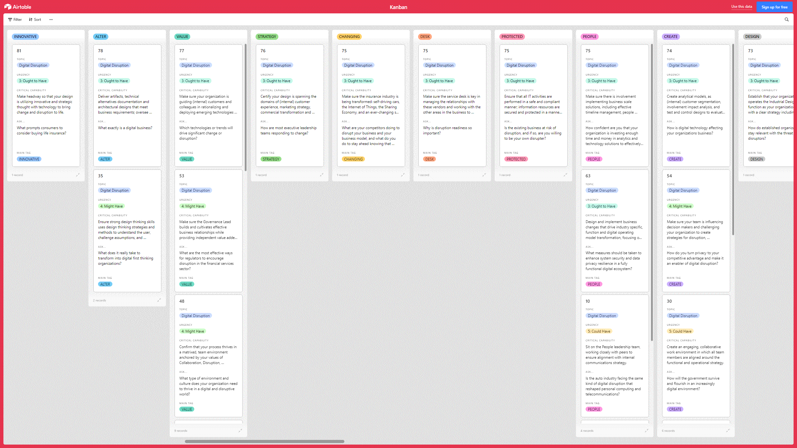 Kanban Board: Digital Disruption (Excel template (XLSX)) Preview Image