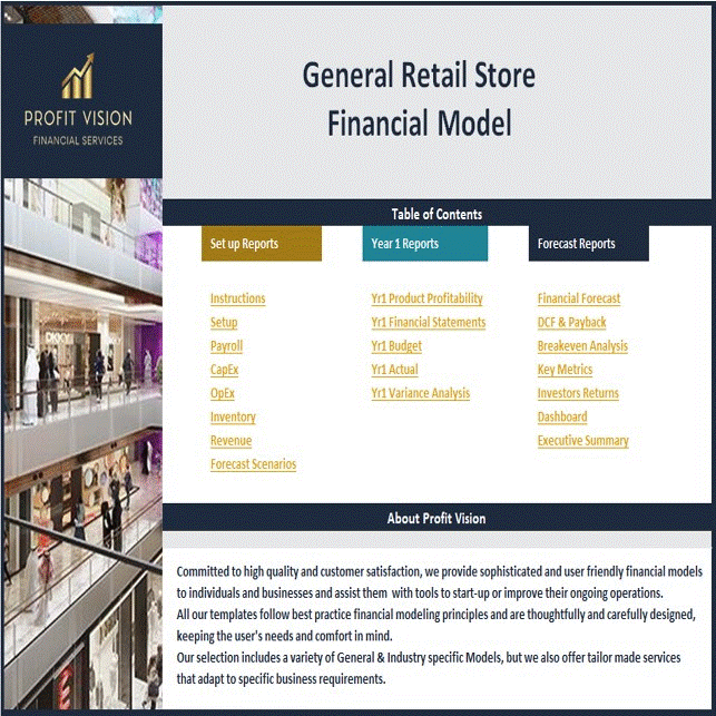 Retail Store Financial Model - Dynamic 10 Year Forecast (Excel workbook (XLSX)) Preview Image