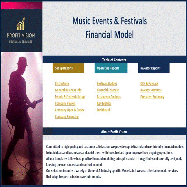 This is a partial preview of Music Events & Festivals Production Financial Model (Excel workbook (XLSX)). 