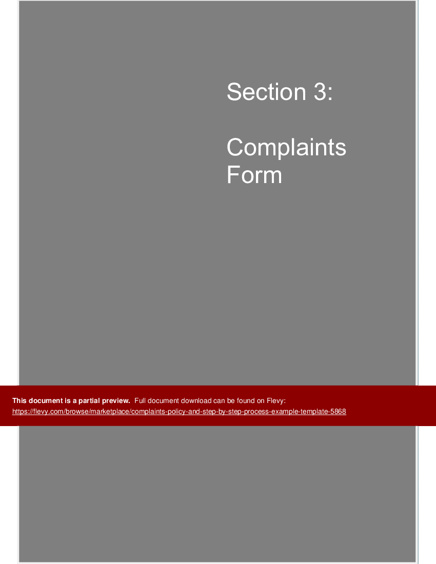 Complaints Policy and Step-by-Step Process Example/Template (15-page Word document) Preview Image
